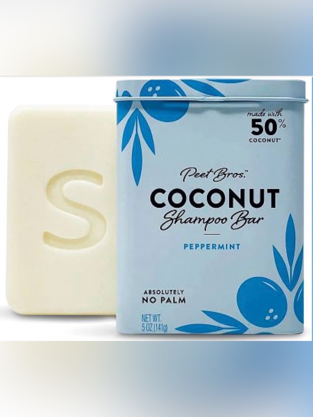 Peet Bros. Coconut Shampoo Bar Peppermint Scented 5 oz Tin New